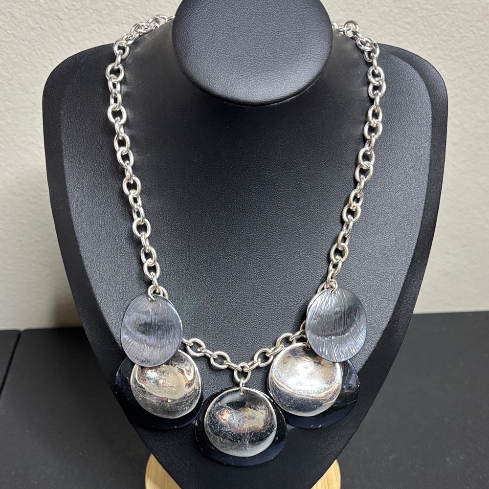 Dillards Disc Chain Silver Tone Statement Necklace